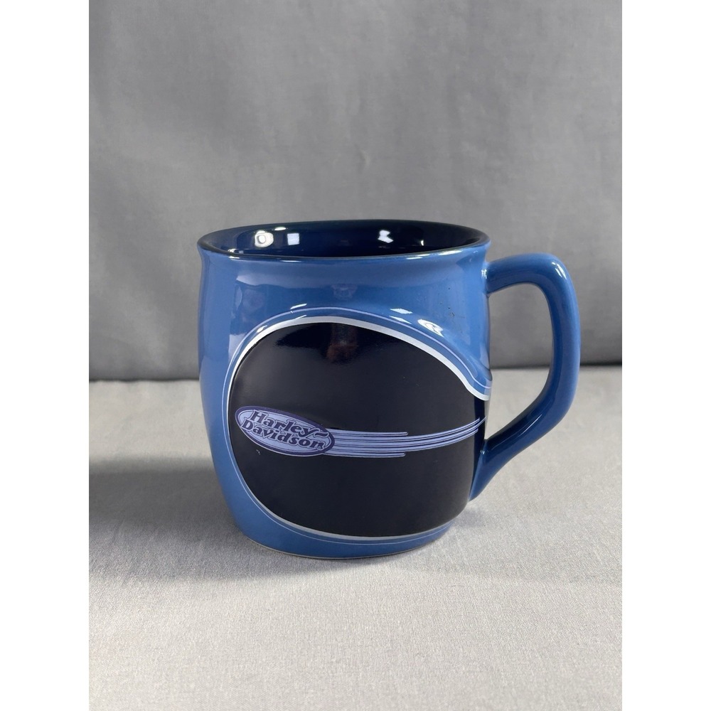 Harley Davidson Ceramic Coffee Mug 16 Oz Colorblock Blue Has Some Scratches